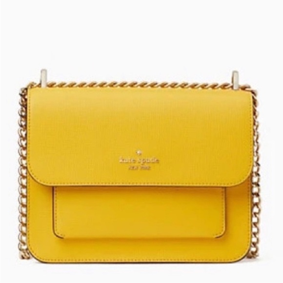 KATE SPADE REMI FLAP CHAIN CROSSBODY sunflower yellow gold Purse Small Bag New - Picture 2 of 4